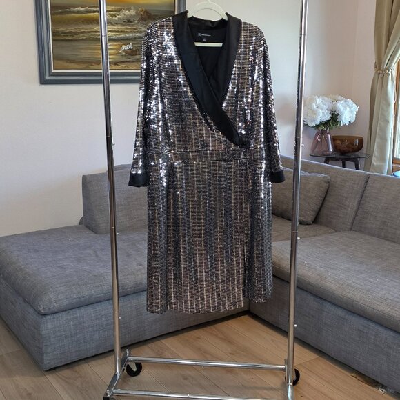 I.N.C. Mirror Ball Sequins Wrap Dress - 3X - Picture 1 of 5